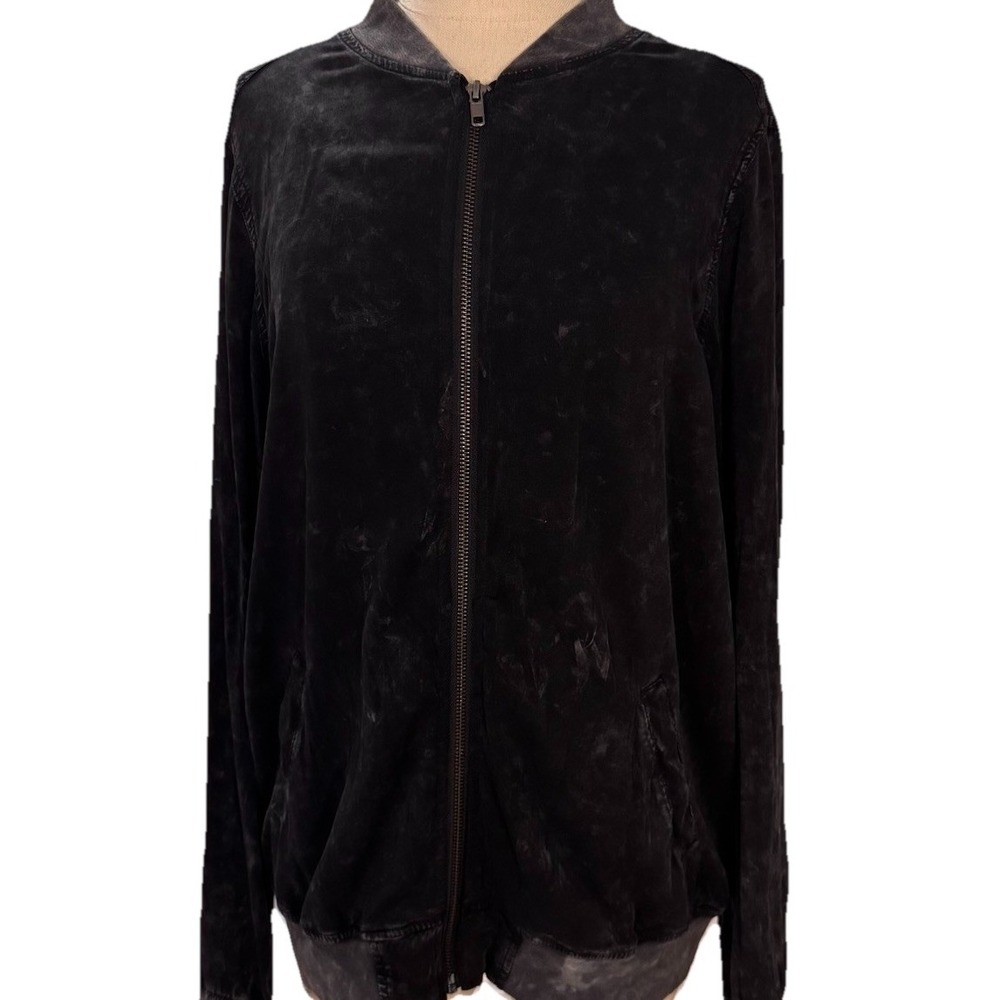 Torrid Jacket Acid Wash Bomber Zipper Front Rib Knit Trim Black Women's L (0)